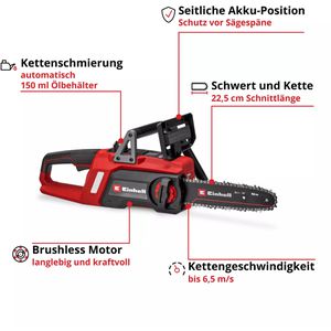 Produktbild für Kettensäge Einhell GE-LC 18/25 Li BL-Solo, Akku