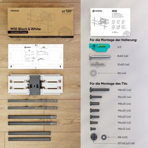 Produktbild für TV-Wandhalterung Onkron M10-BW, bis 100 kg, schwarz/weiß