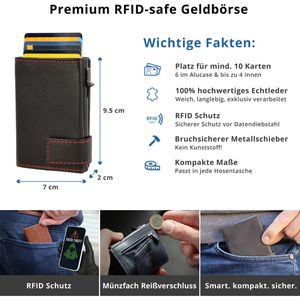 Produktbild für Kreditkartenetui SecWal Echt Leder, schwarz/rot, für 10 Karten