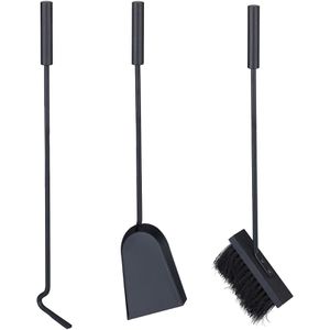 Produktbild für Kaminbesteck Relaxdays 10038755, aus Metall, schwarz, 4-teilig