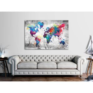 Produktbild für Weltkarte Artgeist World Map Grey Style, mit Holzrahmen