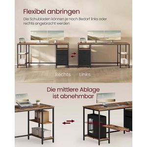 Produktbild für Schreibtisch Vasagle LWD105K01, braun / schwarz