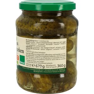 Produktbild für Gemüsekonserve Alnatura Gewürzgurken, in Branntweinessig, BIO