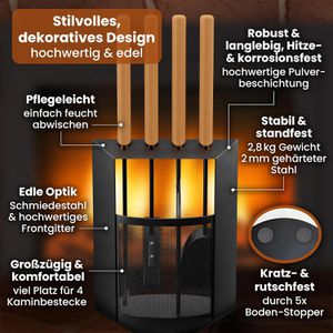 Produktbild für Kaminbesteck Black-Oak Davos, aus Metall, schwarz, 5-teilig
