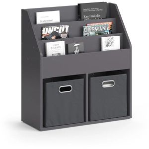 Produktbild für Bücherregal Vicco Luigi, grau, mit 2 Faltboxen
