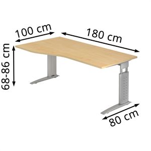 Produktbild für Schreibtisch Hammerbacher U-Serie, ahorn / silber