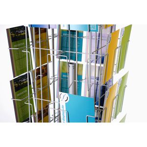 Produktbild für Prospekthalter Fluhr KK 64, drehbar, silber
