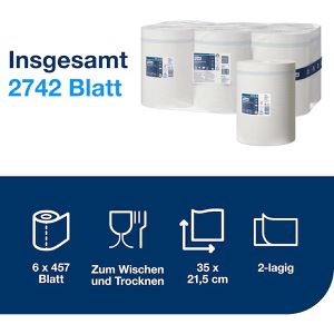 Produktbild für Putztuchrolle Tork Advanced, 101240, M2, aus Zellstoff, weiß