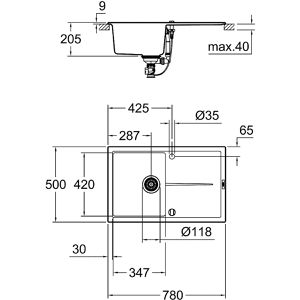 Produktbild für Spülbecken GROHE K400 31639AP0, Einzelbecken, schwarz
