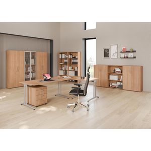 Produktbild für Schreibtisch Hammerbacher B-Serie, nussbaum / silber