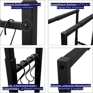 Produktbild für Kaminholzregal PROREGAL Phoenix, schwarz, mit Kaminbesteck