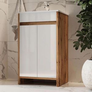 Produktbild für Waschtisch Vicco Lemgo, stehend, goldkraft eiche / weiß