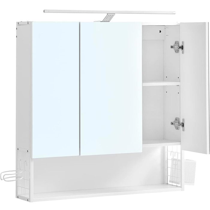 Vasagle Spiegelschrank BBK124W14, weiß, 70 x 70 x 14,5 cm (B/H/T), 3-türig, mit Beleuchtung – Böttcher AG