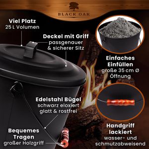 Produktbild für Ascheeimer Black-Oak Santorini, schwarz, Holzgriff &amp; Deckel