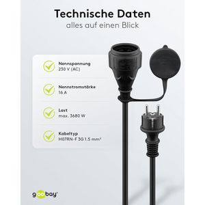 Produktbild für Verlängerungskabel Goobay 71475, für außen IP44