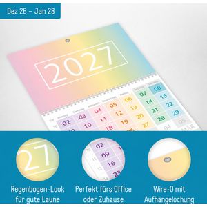 Produktbild für 3-Monatskalender Häfft 11391-0, Rainbow, mit Ferienübersicht