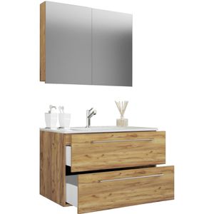 Waschtisch VCM Badinos, mit Spiegelschrank, honig eiche