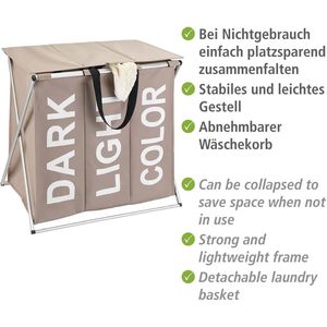 Produktbild für Wäschekorb Wenko Trio Top Taupe, mit 3 Fächern