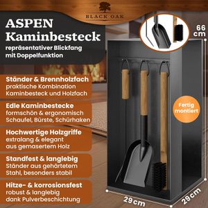 Produktbild für Kaminholzregal Black-Oak Aspen, mit Kaminbesteck