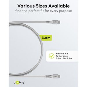 Produktbild für Ladekabel Goobay 70195 Textilkabel, weiß, 3m