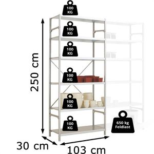 Produktbild für Schwerlastregal Manuflex RB1170, 6 Metallböden