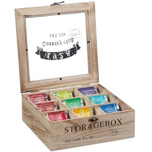 Teebox Relaxdays 10032169, für Teebeutel, natur, aus Holz