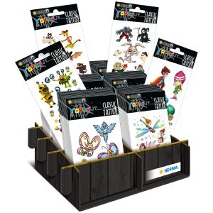 Herma Temporäre-Tattoos Display 15191, farbig, Classic Tattoos, 6x10 Packs, 390 Tattoos
