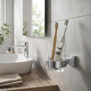 Produktbild für Zahnputzbecher GROHE Essentials Cube, aus satiniertem Glas