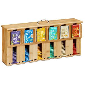 Teebox Relaxdays 10048538, für Teebeutel, natur, aus Bambus