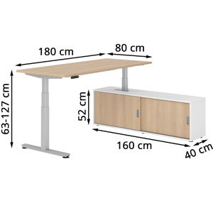 Produktbild für Schreibtisch Hammerbacher XDSM, 29795, eiche, mit Sideboard