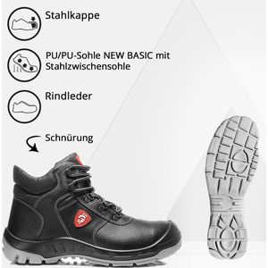 Sicherheitsschuhe Gr. – Achim, Böttcher AG S3, 38 Leder, Jori Stiefel, schwarz, Unisex, Echt