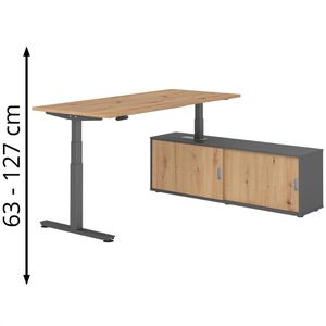 Produktbild für Schreibtisch Hammerbacher XDSM, 30203, asteiche, mit Sideboard