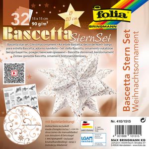 Folia Faltblätter 410/1515 Bascetta Stern Eisblume, 15 x 15cm, 90g/m², weiß/kupfer, 32 Blatt