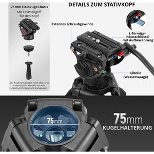 Produktbild für Stativ Neewer TP74, Höhe bis 187 cm