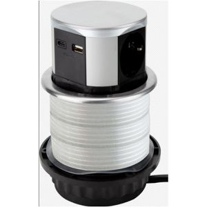 Produktbild für Einbausteckdose ChiliTec 23917, silber, 1,5m Kabel, versenkbar