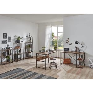 Haku-Möbel Bücherregal 23895, schwarz / eiche, aus Metall / Holz, 60 x 128  x 36cm, 4 Ebenen – Böttcher AG
