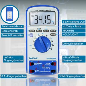 Produktbild für Multimeter PeakTech P 3415, digital, True RMS