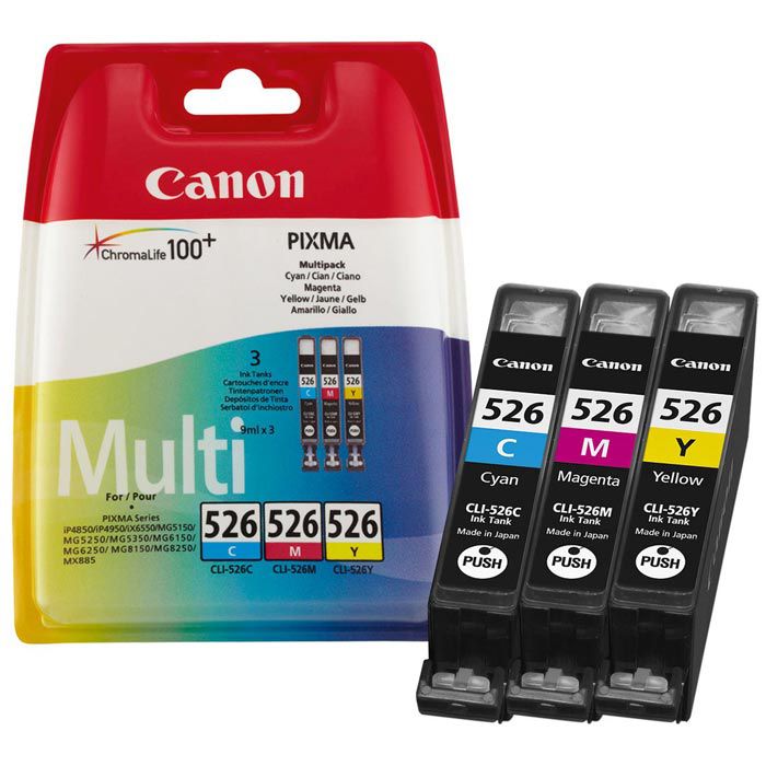 Canon CLI-526 Multipack - Pack de 3 - jaune, cyan, magenta - original -  réservoir d'encre - pour PIXMA iP4950, iX6550, MG5350, MG6150, MG6250,  MG8150, MG8250, MX715, MX885, MX892, MX895 - Cartouche