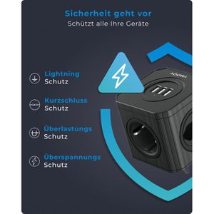 Produktbild für Steckdosenwürfel Voomy Split X4 2.0, mit Schalter, schwarz