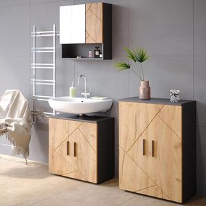 Produktbild für Badschrank Vicco Irma, mit 4 Füßen, eiche / anthrazit