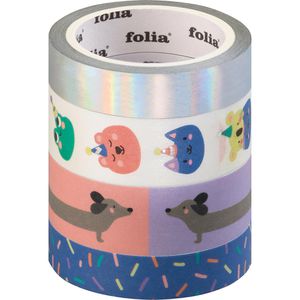Washi-Tape Folia 26456 Hotfoil, mit Glanzeffekt, Party Animals