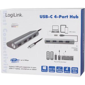Produktbild für USB-Hub LogiLink UA0309, grau, mit Metallgehäuse