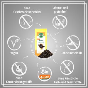 Produktbild für Pfeffer Lebensbaum ganze Körner, schwarz, demeter, BIO