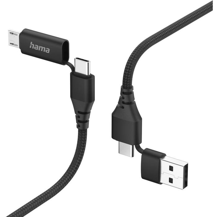 Hama – C USB Böttcher auf C, Multi-Kabel, schwarz, USB 201537 1,5m Micro und AG und Ladekabel USB A 4in1 USB