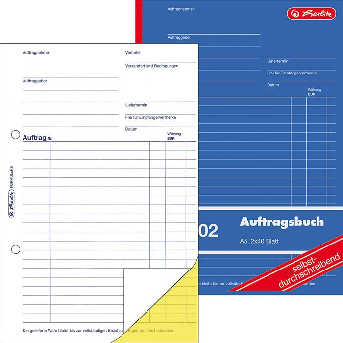 4x Herlitz Auftragsbuch 103 – A5, 3x 40 Blatt, Selbstdurchschreibend