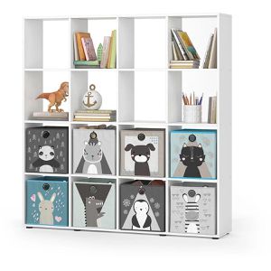 Produktbild für Bücherregal Vicco Karree, weiß, mit 8 Faltboxen