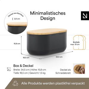 Produktbild für Brotkasten LARS-NYSØM Aegte Carbon Black, Stahl / Bambus