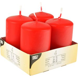 Papstar Kerzen 10490, Stumpenkerzen, rot, Ø 5 cm, Höhe 8 cm, 4 Stück