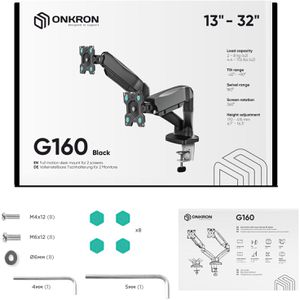 Produktbild für Monitorhalterung Onkron G160-B, VESA 75x75 &amp; 100x100 mm