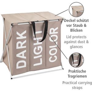 Produktbild für Wäschekorb Wenko Trio Top Taupe, mit 3 Fächern